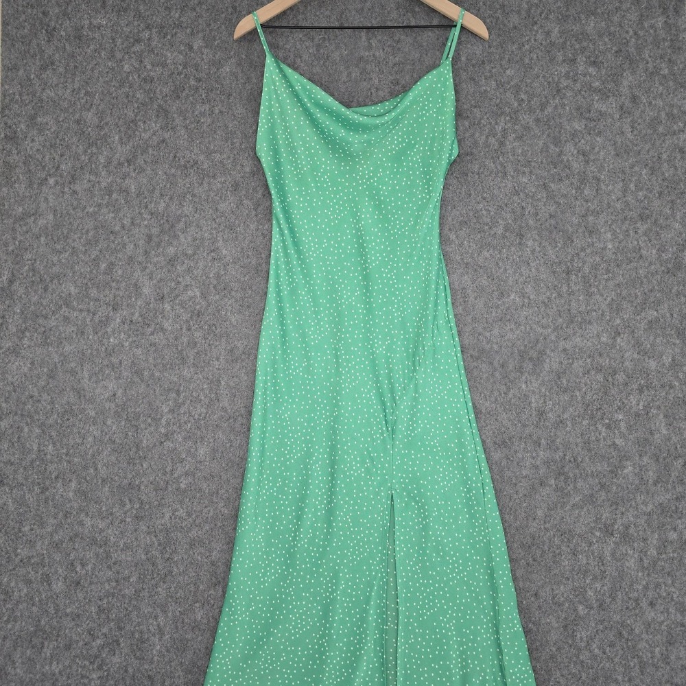 Paper‎ Heart Dress Womens S Green Polka Dot Satin Slip Cowl Neck Maxi Strappy